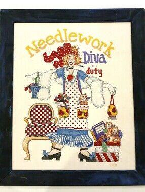 Franed Needlework Diva Embroidered Cross-stitch Wall Art - Colorful Sewing Motif